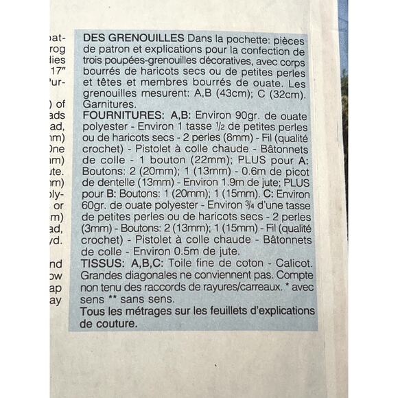 Butterick 3594 Country Frogs plush decorative sewing pattern - Picture 5 of 5